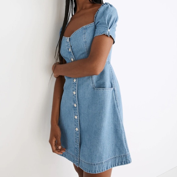 Madewell Denim Puff-Sleeve Mini Dress in Dawnshire Wash - Picture 2 of 3